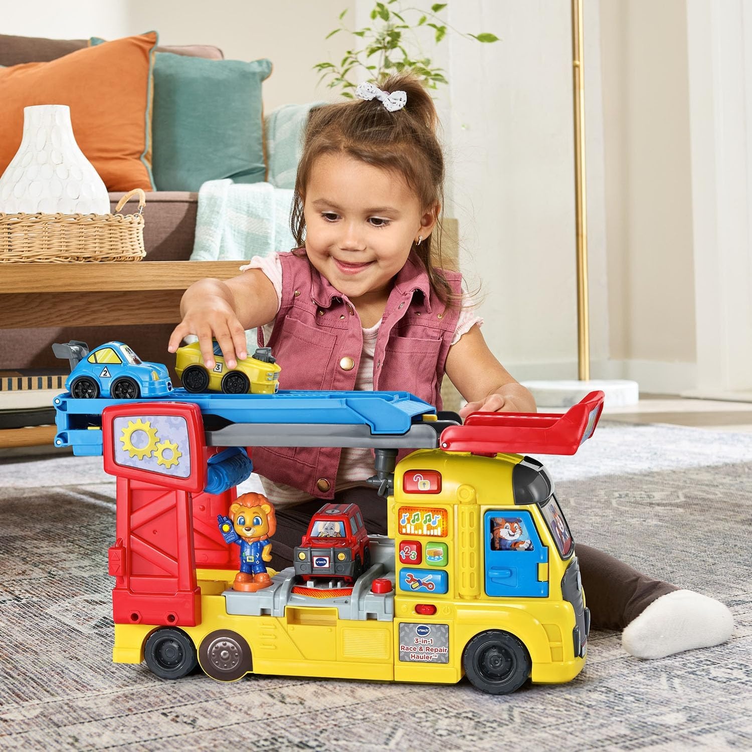 image:imageVTech 3in1 Race and Repair Hauler Interactive Toddler Toy