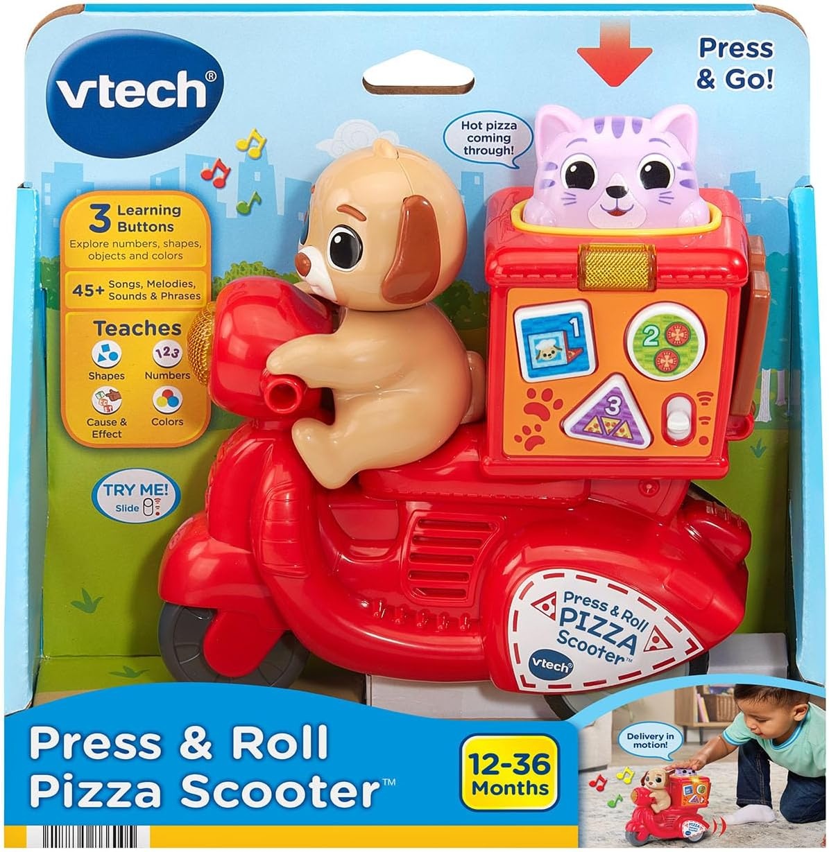 image:imageVTech Press and Roll Pizza Scooter with Puppy and Kitty