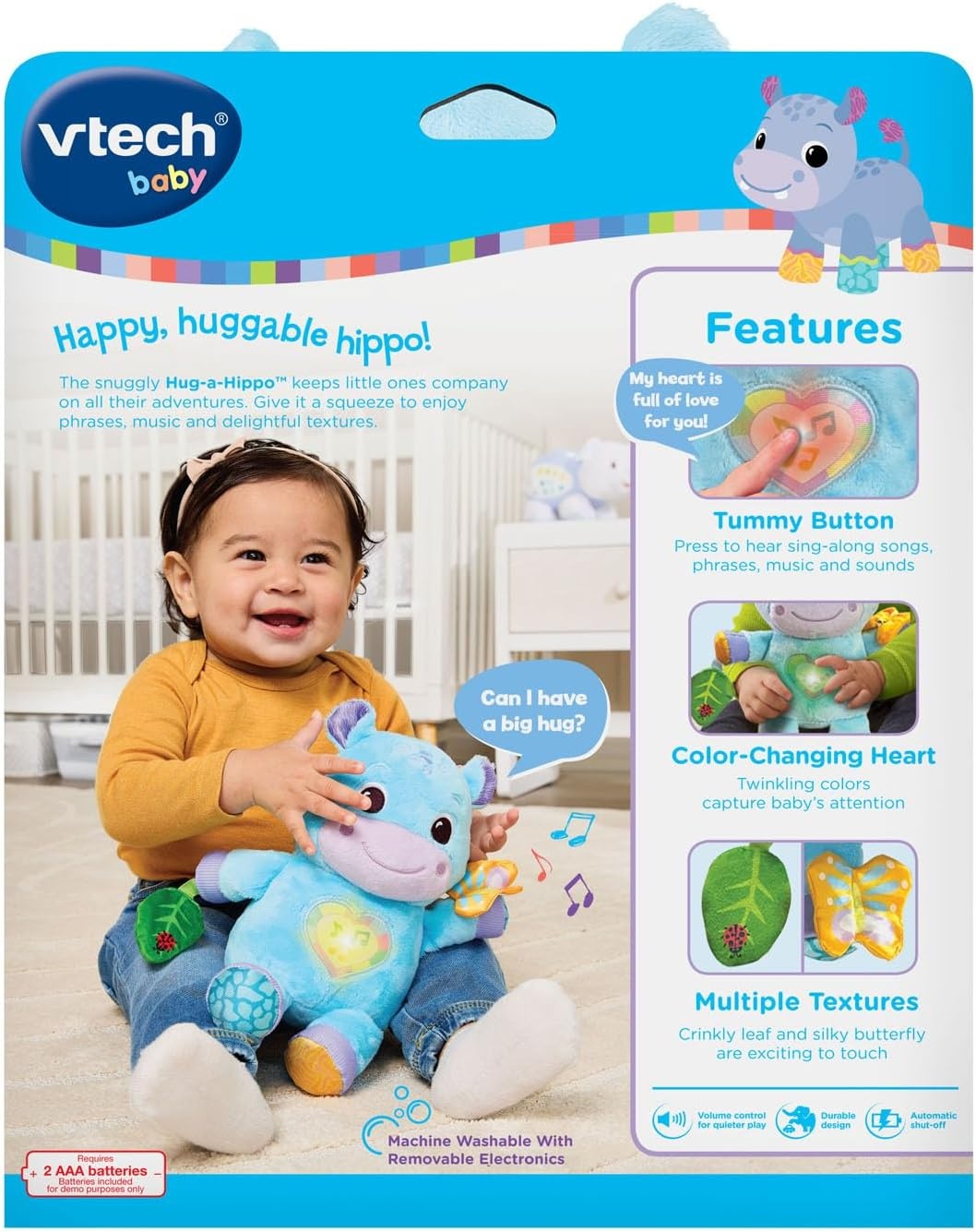 image:imageVTech Baby HugaHippo Musical Plush Toy with Lights and Textures Blue